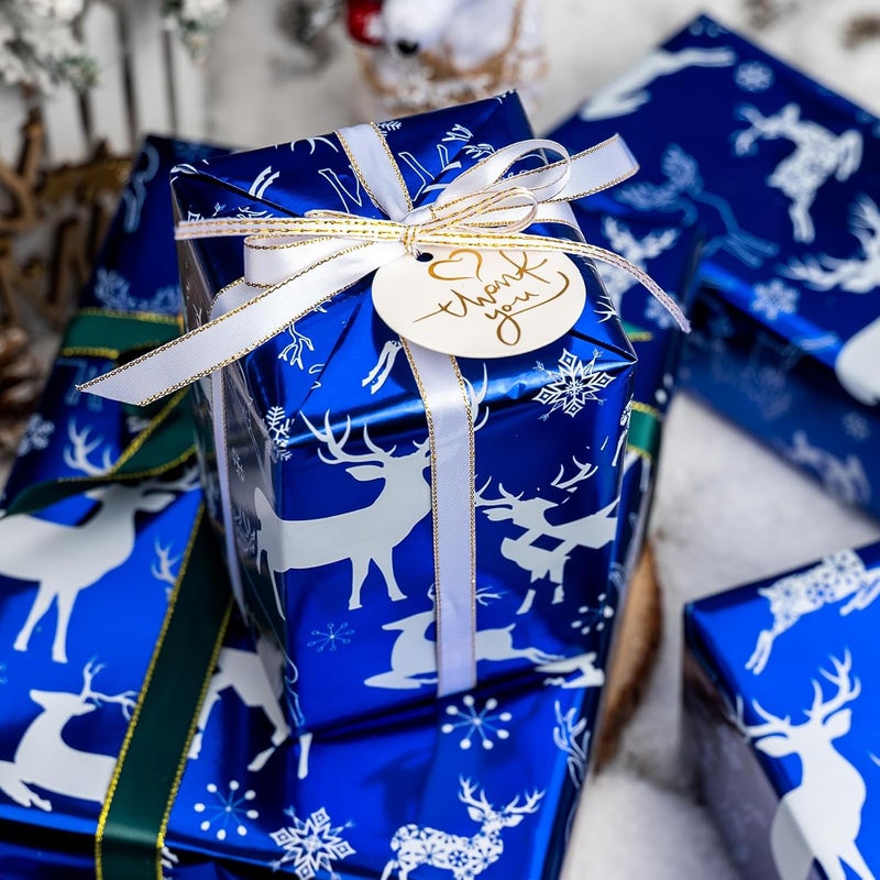 MAYPLUSS Christmas Wrapping Paper Roll - Mini Roll - 17.3 Inch X 32.8 Feet - Christmas Blue Elk Design (47.3 sq.ft.ttl) - Image 3